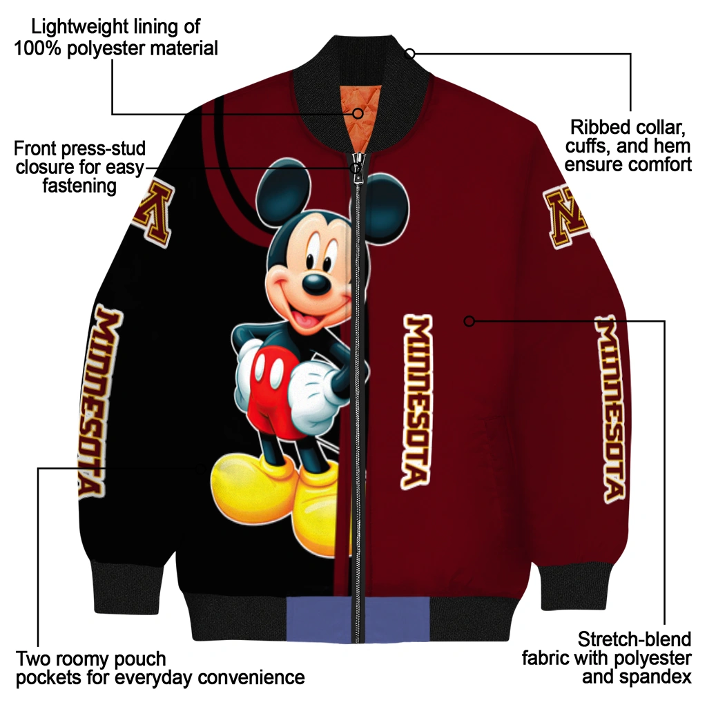 minnesota golden gophers mickey mouse maroon bomber jacket new arrival minnesota golden gophers mickey mouse maroon bomber jacket new arrival