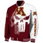 minnesota golden gophers skull outline maroon white varsity jacket best selling