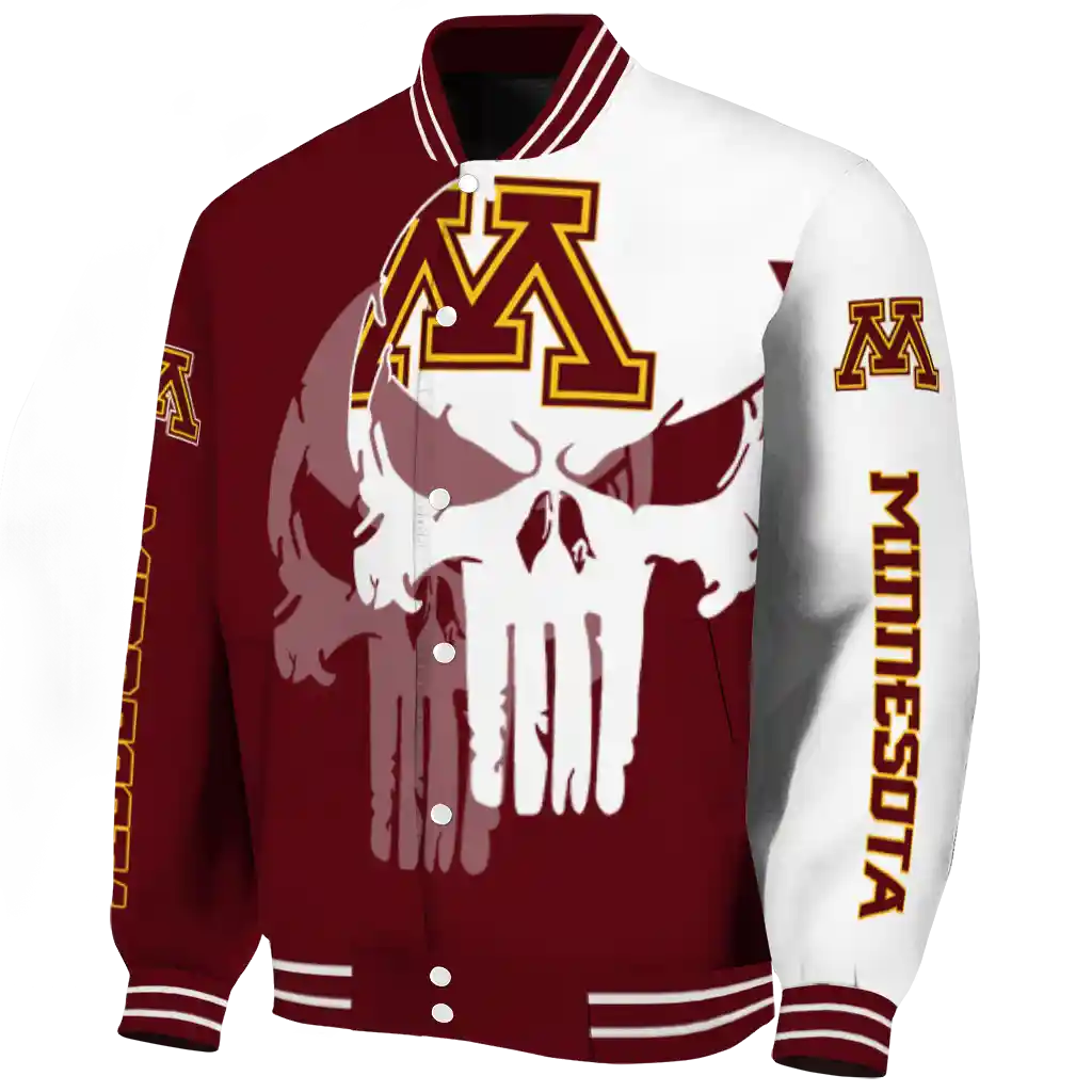 minnesota golden gophers skull outline maroon white varsity jacket best selling minnesota golden gophers skull outline maroon white varsity jacket best selling