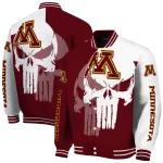 minnesota golden gophers skull outline maroon white varsity jacket best selling
