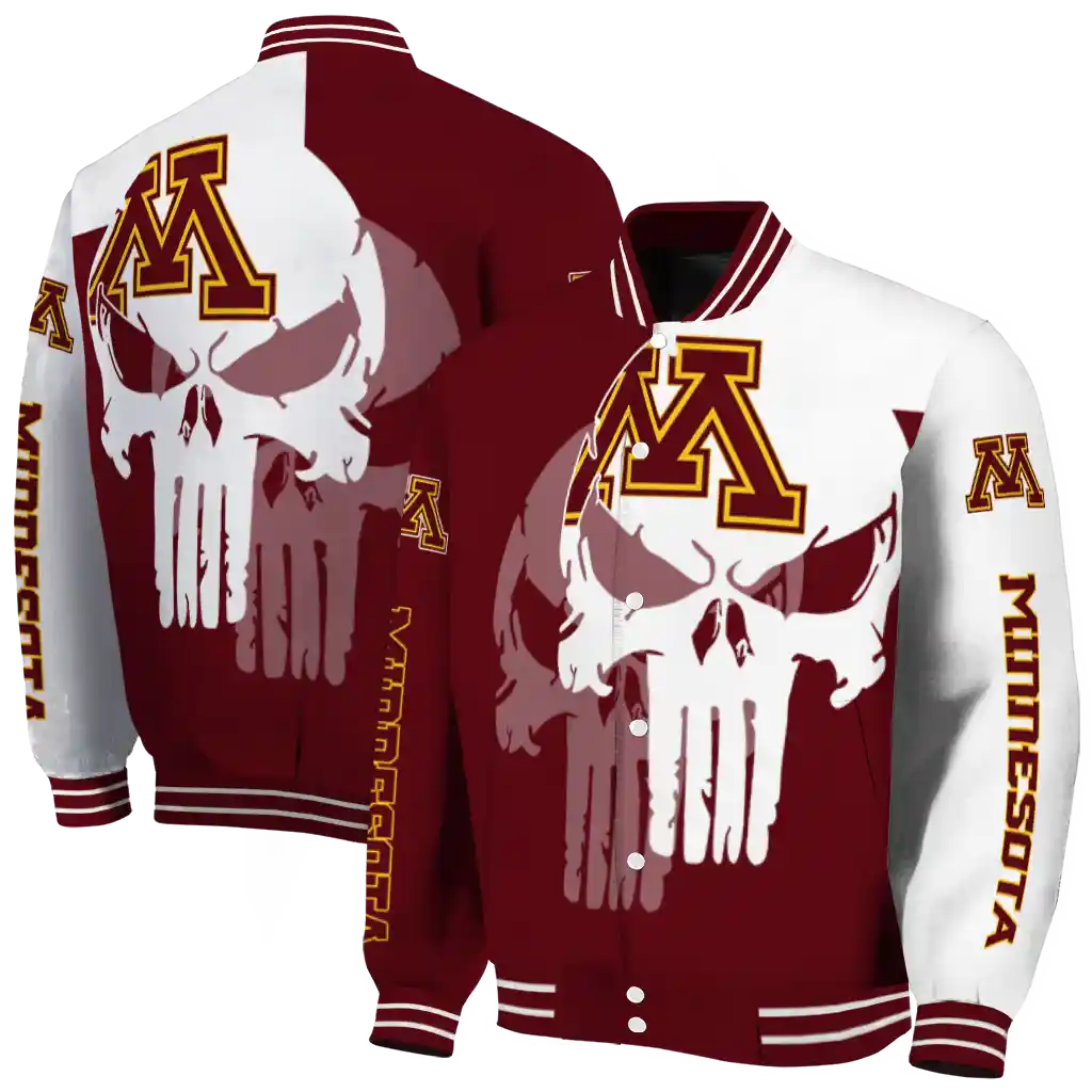 minnesota golden gophers skull outline maroon white varsity jacket fashion forward minnesota golden gophers skull outline maroon white varsity jacket fashion forward