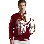 minnesota golden gophers skull outline maroon white varsity jacket best selling