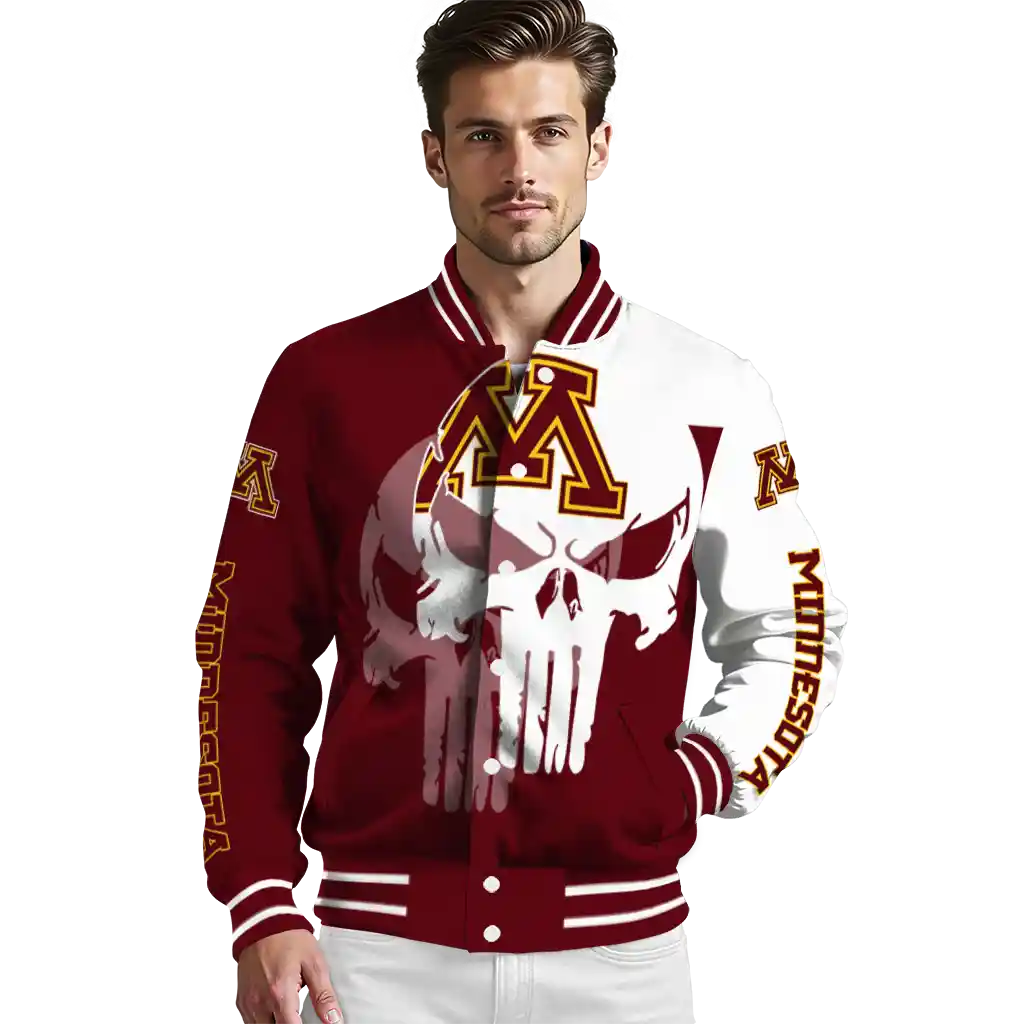 minnesota golden gophers skull outline maroon white varsity jacket high quality minnesota golden gophers skull outline maroon white varsity jacket high quality