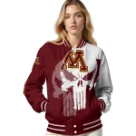 minnesota golden gophers skull outline maroon white varsity jacket best selling