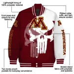 minnesota golden gophers skull outline maroon white varsity jacket best selling