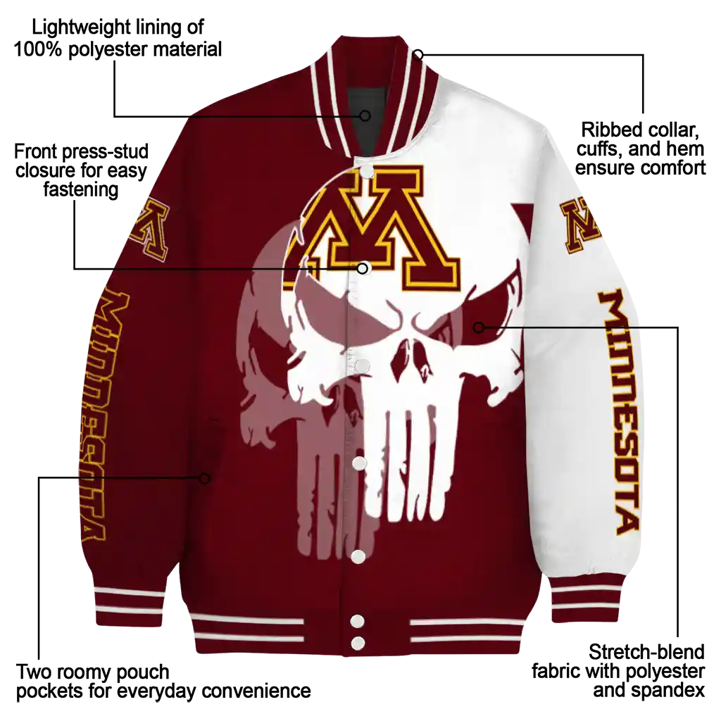 minnesota golden gophers skull outline maroon white varsity jacket new arrival minnesota golden gophers skull outline maroon white varsity jacket new arrival