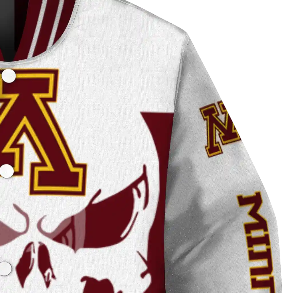 minnesota golden gophers skull outline maroon white varsity jacket premium grade minnesota golden gophers skull outline maroon white varsity jacket premium grade