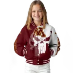 minnesota golden gophers skull outline maroon white varsity jacket best selling