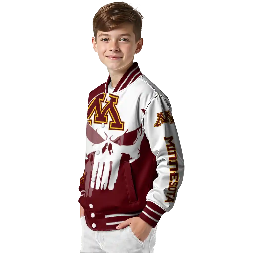 minnesota golden gophers skull outline maroon white varsity jacket trendy minnesota golden gophers skull outline maroon white varsity jacket trendy