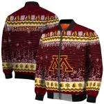 minnesota golden gophers snowy pines maroon bomber jacket best selling