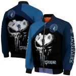 minnesota timberwolves edgy mask midnight blue black bomber jacket best selling