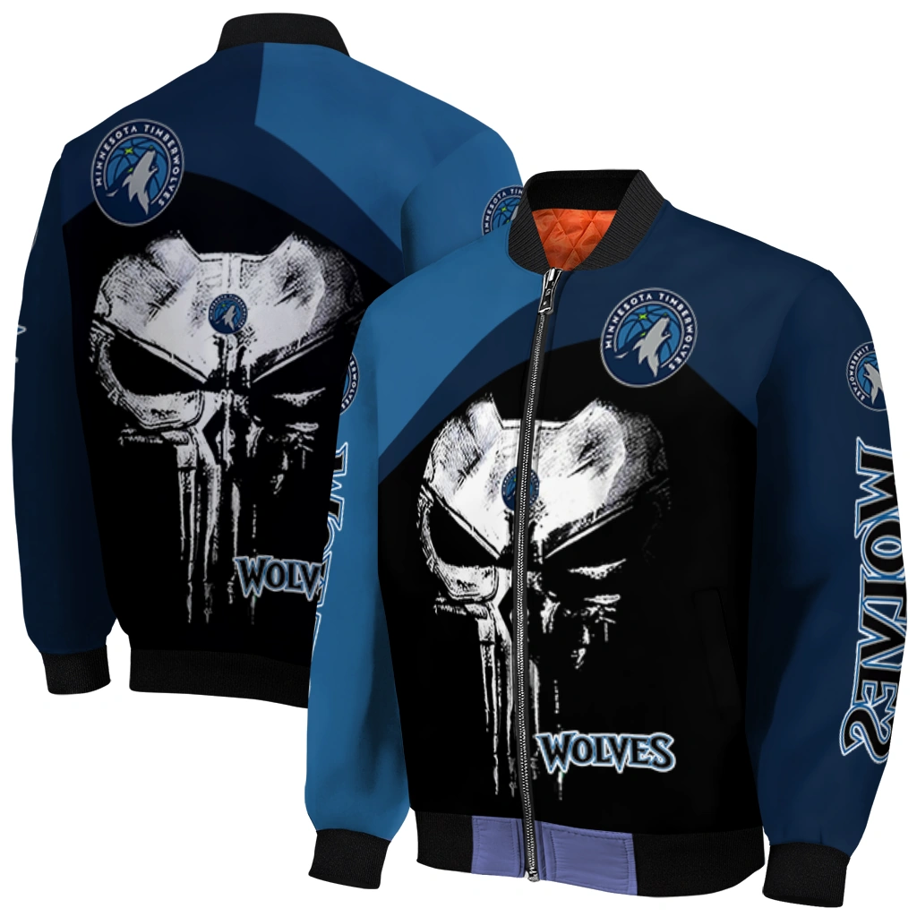 minnesota timberwolves edgy mask midnight blue black bomber jacket best selling minnesota timberwolves edgy mask midnight blue black bomber jacket best selling