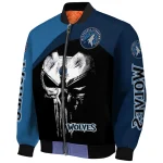 minnesota timberwolves edgy mask midnight blue black bomber jacket best selling