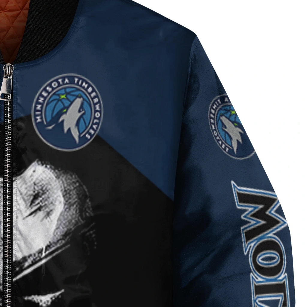 minnesota timberwolves edgy mask midnight blue black bomber jacket premium grade minnesota timberwolves edgy mask midnight blue black bomber jacket premium grade