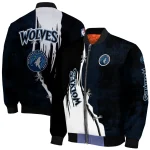 minnesota timberwolves edgy scratch effect midnight blue black bomber jacket best selling