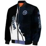 minnesota timberwolves edgy scratch effect midnight blue black bomber jacket best selling