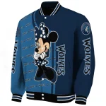 minnesota timberwolves minnie mouse midnight blue varsity jacket best selling