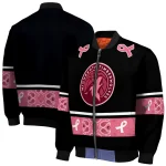 minnesota timberwolves pink ribbon black pink bomber jacket best selling
