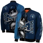 minnesota timberwolves spooky grin midnight blue bomber jacket best selling