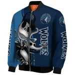 minnesota timberwolves spooky grin midnight blue bomber jacket best selling
