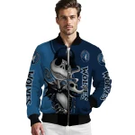 minnesota timberwolves spooky grin midnight blue bomber jacket best selling