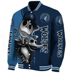 minnesota timberwolves spooky grin midnight blue varsity jacket best selling