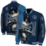 minnesota timberwolves spooky grin midnight blue varsity jacket best selling