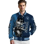 minnesota timberwolves spooky grin midnight blue varsity jacket best selling