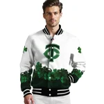 minnesota twins four leaf icon white green varsity jacket best selling