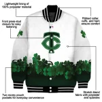 minnesota twins four leaf icon white green varsity jacket best selling