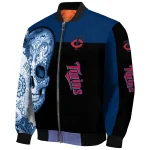 minnesota twins intricate skull navy black bomber jacket best selling