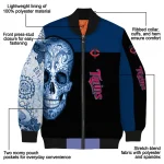 minnesota twins intricate skull navy black bomber jacket best selling