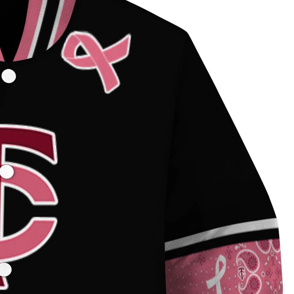 minnesota twins pink ribbon black pink varsity jacket premium grade minnesota twins pink ribbon black pink varsity jacket premium grade