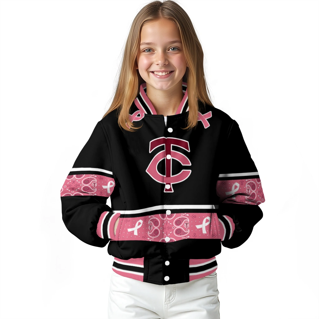 minnesota twins pink ribbon black pink varsity jacket top rated minnesota twins pink ribbon black pink varsity jacket top rated