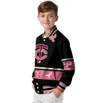 minnesota twins pink ribbon black pink varsity jacket best selling