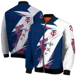 minnesota twins ripped bolt navy white bomber jacket best selling