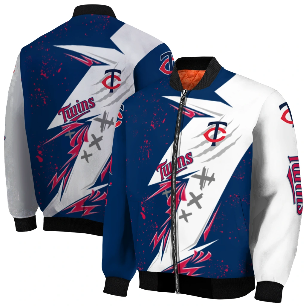 minnesota twins ripped bolt navy white bomber jacket best selling minnesota twins ripped bolt navy white bomber jacket best selling