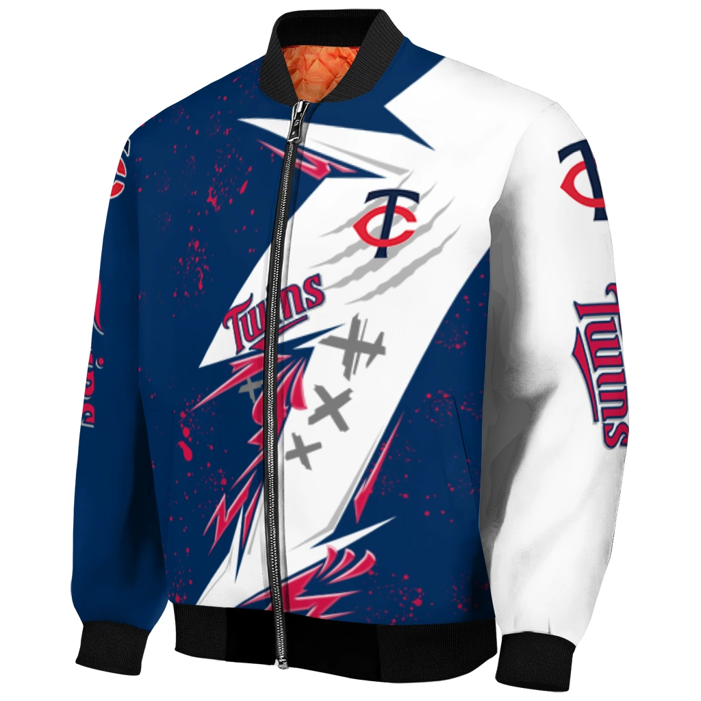 minnesota twins ripped bolt navy white bomber jacket fashion forward minnesota twins ripped bolt navy white bomber jacket fashion forward