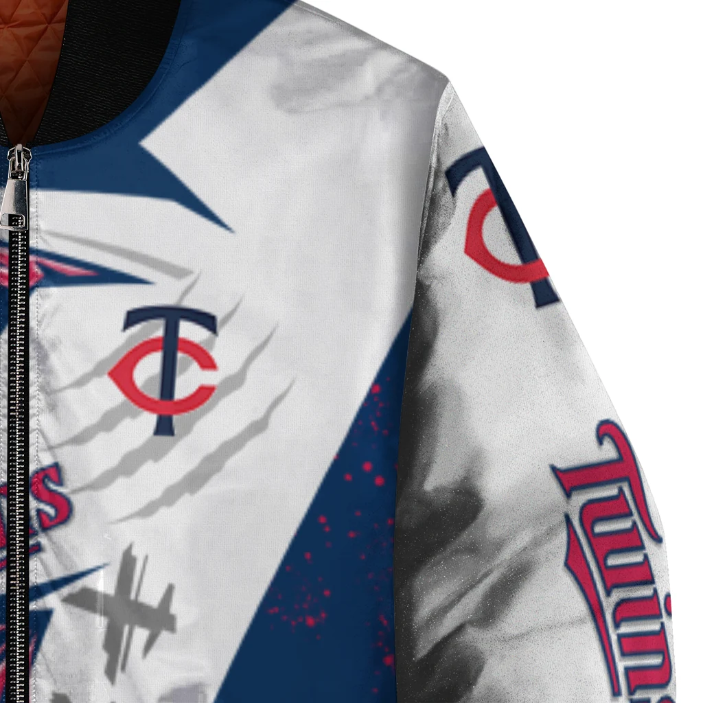 minnesota twins ripped bolt navy white bomber jacket premium grade minnesota twins ripped bolt navy white bomber jacket premium grade