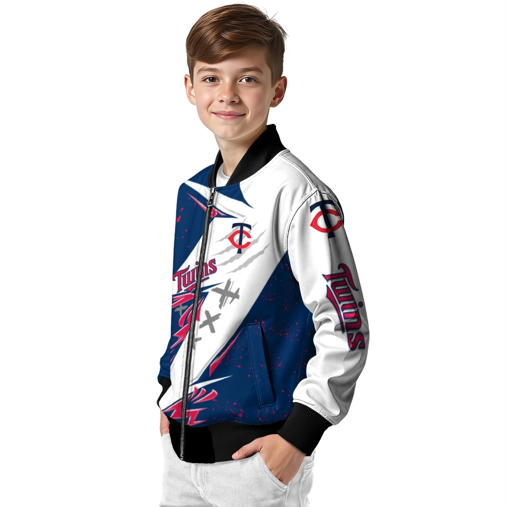 minnesota twins ripped bolt navy white bomber jacket trendy minnesota twins ripped bolt navy white bomber jacket trendy