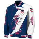 minnesota twins ripped bolt navy white varsity jacket best selling