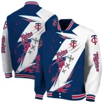 minnesota twins ripped bolt navy white varsity jacket best selling
