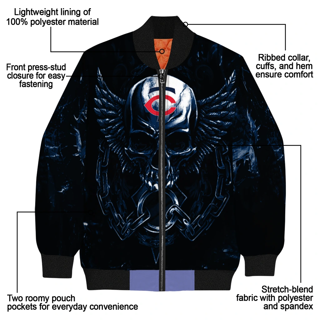 minnesota twins skull bite navy black bomber jacket new arrival minnesota twins skull bite navy black bomber jacket new arrival