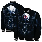 minnesota twins skull bite navy black varsity jacket best selling