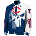 minnesota twins skull outline navy white varsity jacket best selling