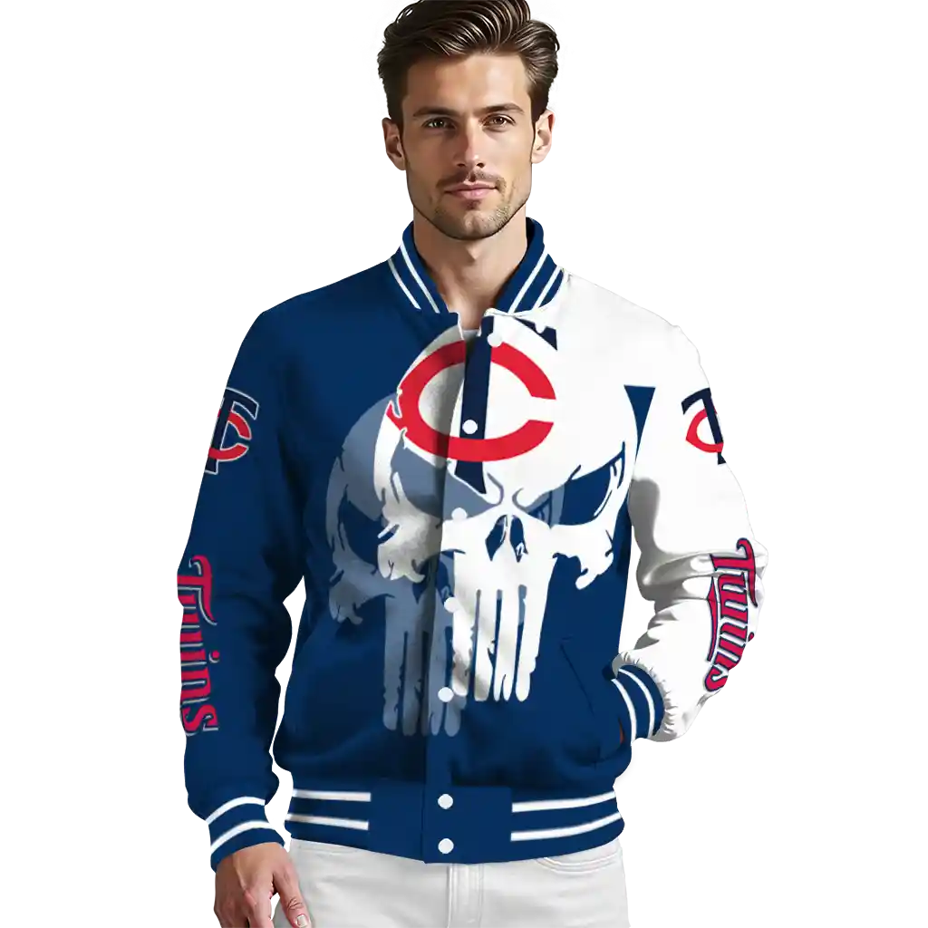 minnesota twins skull outline navy white varsity jacket high quality minnesota twins skull outline navy white varsity jacket high quality