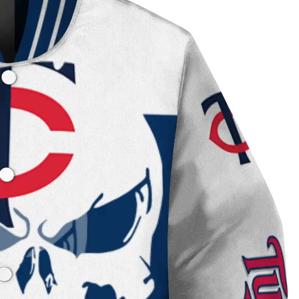 minnesota twins skull outline navy white varsity jacket premium grade minnesota twins skull outline navy white varsity jacket premium grade