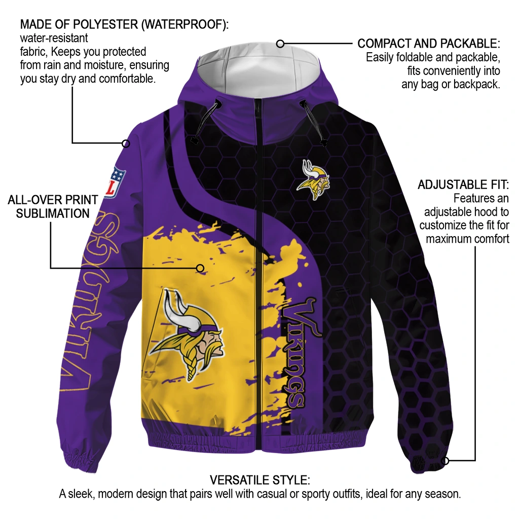 minnesota vikings hexagon paint purple black windbreaker jacket new arrival minnesota vikings hexagon paint purple black windbreaker jacket new arrival