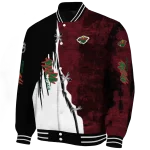 minnesota wild distressed slash red black varsity jacket best selling