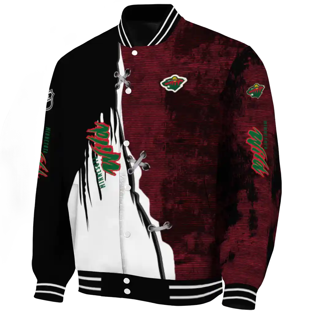 minnesota wild distressed slash red black varsity jacket best selling minnesota wild distressed slash red black varsity jacket best selling